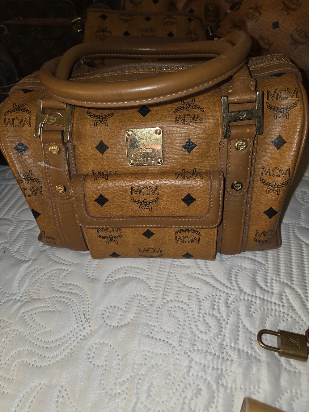 MCM Cognac Visetos Logo Satchel - Cognac